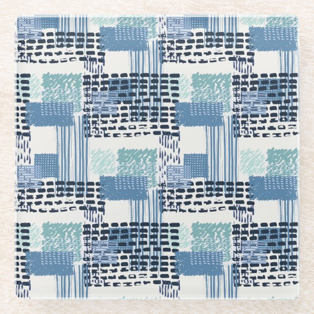 Retro Memphis Doodle Seamless Pattern Glass Coaster (Front)