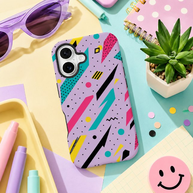 Retro Memphis Geometric Lightning Bolt iPhone 16 Case (Creator Uploaded)