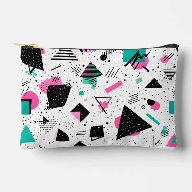 Retro Memphis Geometric Pattern Accessory Pouch (Front)