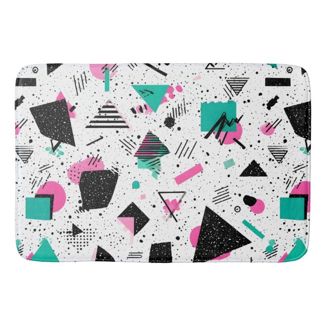 Retro Memphis Geometric Pattern Bath Mat (Front)