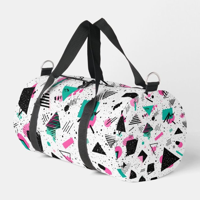 Retro Memphis Geometric Pattern Duffle Bag (Left Corner)
