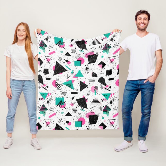 Retro Memphis Geometric Pattern Fleece Blanket (In Situ)