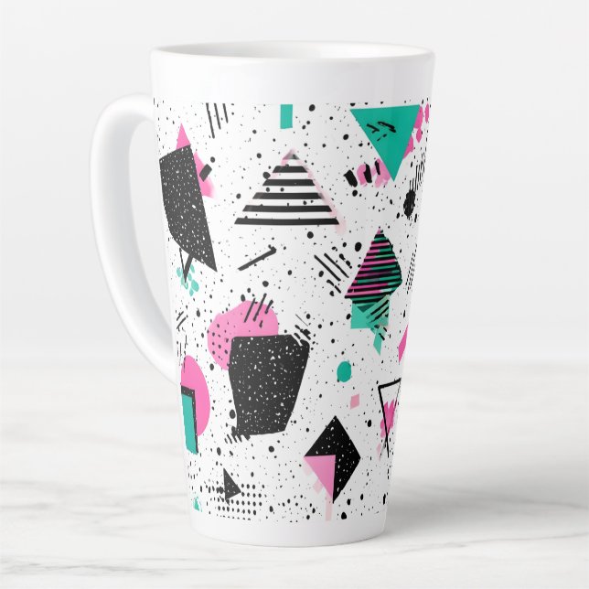 Retro Memphis Geometric Pattern Latte Mug (Left Angle)