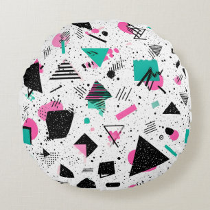 Retro Memphis Geometric Pattern Round Cushion