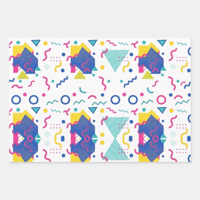 Retro Memphis Geometric Pattern Wrapping Paper Sheet (Front)
