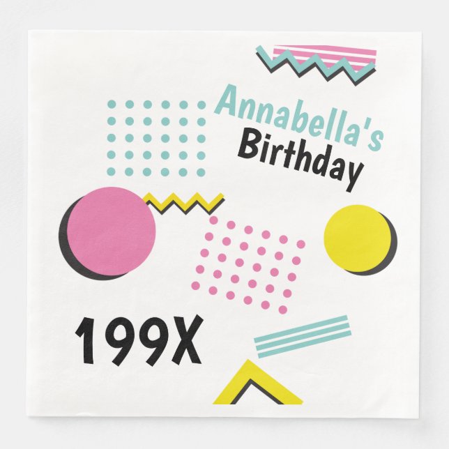 Retro Memphis Pattern 90s Theme Party Napkin (Front)