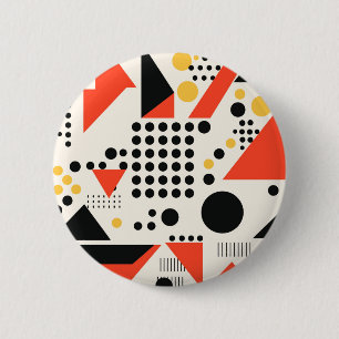Retro Memphis Style Geometric Red and Black 6 Cm Round Badge