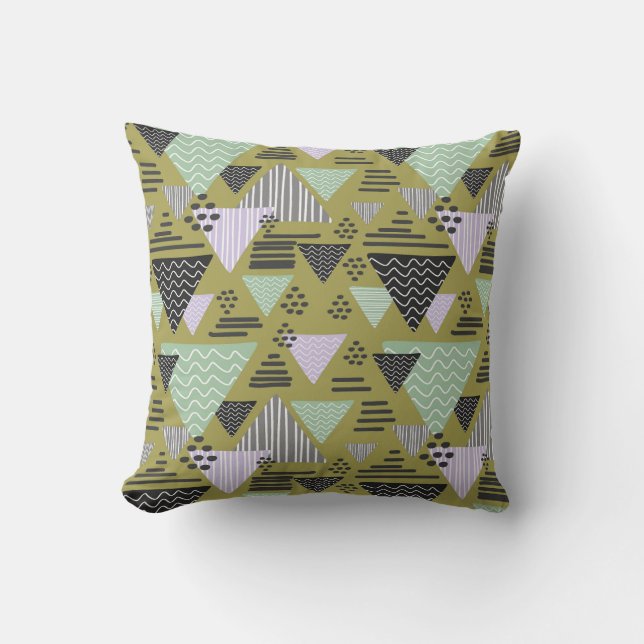Retro Memphis Style Geometric Triangle Pattern Cushion (Front)