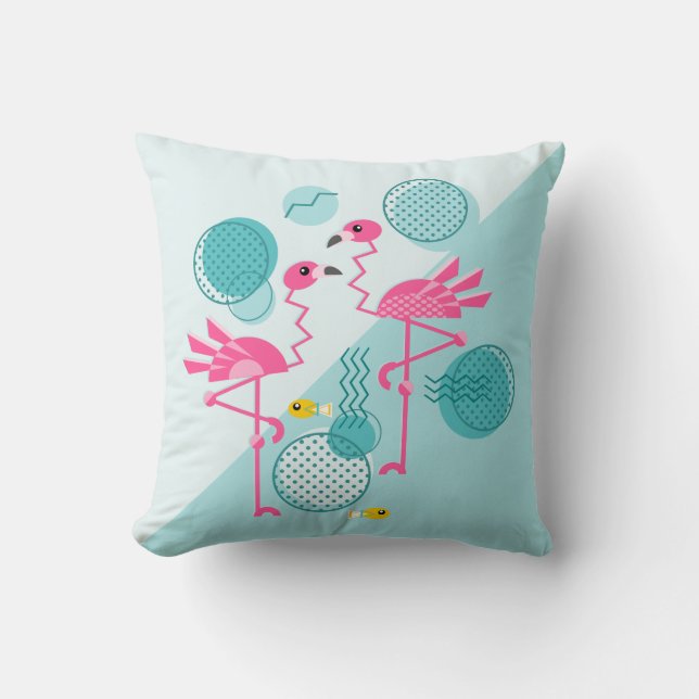Retro Memphis Style Pink Flamingos ©️studioxtine  Cushion (Front)