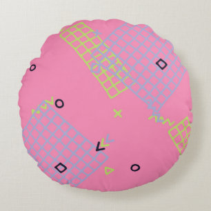 Retro Memphis Texture. Seamless Background in Tren Round Cushion