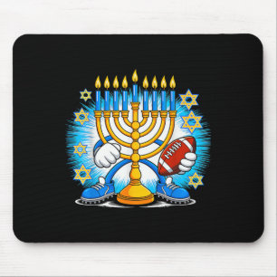 Retro Menorah Playing Football Happy Hanukkah Pjs Mouse Pad