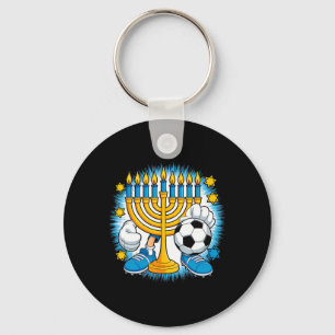 Retro Menorah Playing Soccer Happy Hanukkah Pjs Bo Key Ring