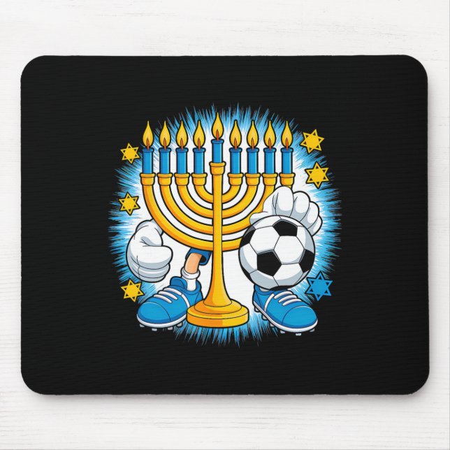 Retro Menorah Playing Soccer Happy Hanukkah Pjs Bo Mouse Pad (Front)