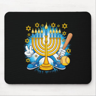 Retro Menorah Playing Softll Happy Hanukkah Pjs Bo Mouse Pad