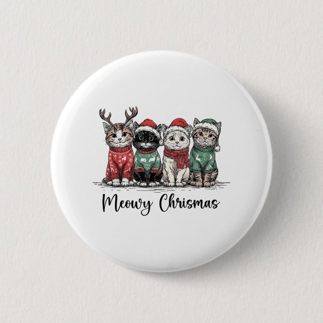 Retro Meowy Christmas Cute Cats With Santa Claus H 6 Cm Round Badge (Front)