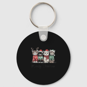Retro Meowy Christmas Cute Cats With Santa Claus H Key Ring