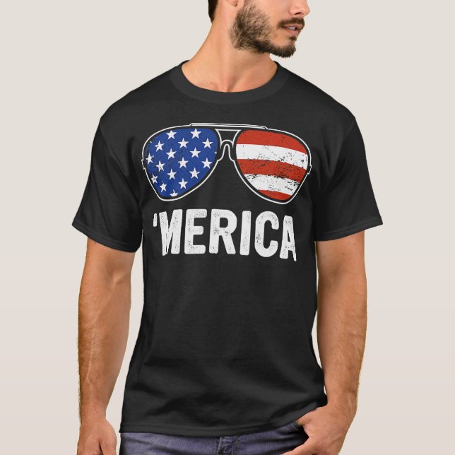 Retro Merica Sunglasses USA Flag 4th of July Boys T-Shirt (Front)