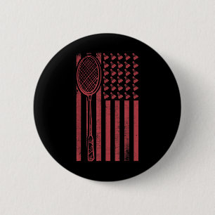 Retro Merica Usa Flag Badminton Player Sport Shutt 6 Cm Round Badge