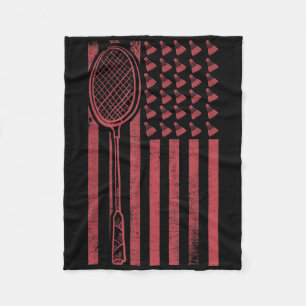 Retro Merica Usa Flag Badminton Player Sport Shutt Fleece Blanket