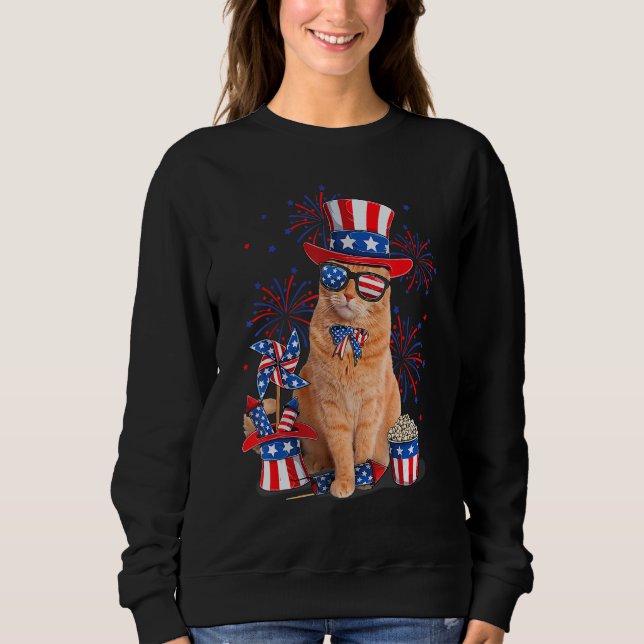 Retro Mericat Cat Sunglasses American Flag  4th Of Sweatshirt (Front)
