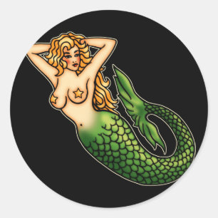 Retro Mermaid Classic Round Sticker