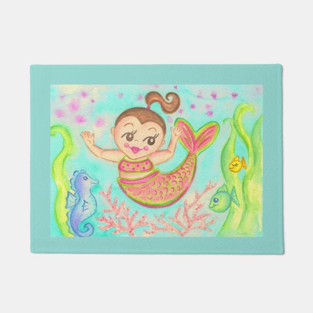Retro Mermaid Doormat Rug  (Front)