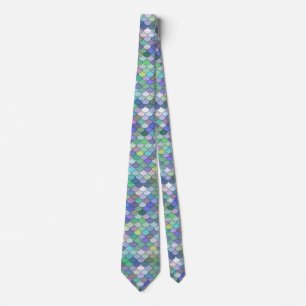 Retro Mermaid Scale Pattern Pastel Colours  Tie
