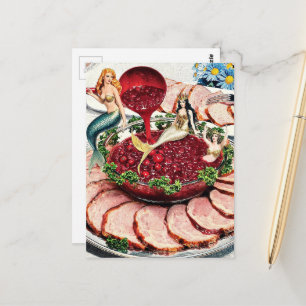 Retro Mermaids Swim in Cranberries Postcard
