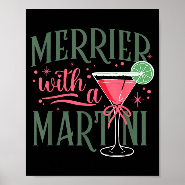 Retro Merrier With A Martini Tail Lover Merry Xmas Poster (Front)