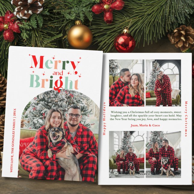 Retro Merry and Bright Arch Photo Christmas Holiday Card (Creator Uploaded)