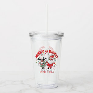 Retro Merry And Bright Christmas Acrylic Tumbler