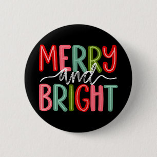 Retro Merry And Bright Christmas Holiday Xmas Fami 6 Cm Round Badge