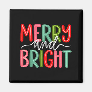 Retro Merry And Bright Christmas Holiday Xmas Fami Magnet