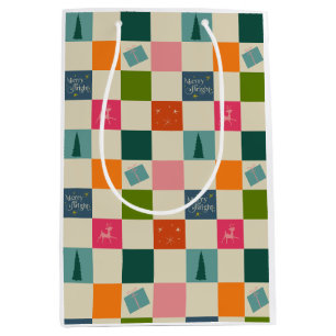 Retro Merry and Bright Christmas Wrapping Paper Medium Gift Bag
