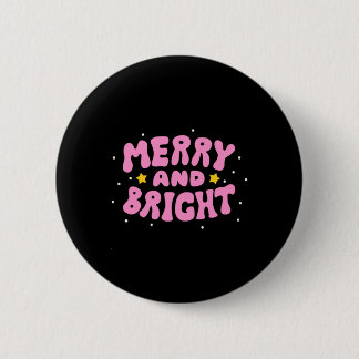 Retro Merry And Bright Holiday Design  6 Cm Round Badge