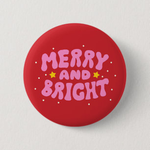 Retro Merry and Bright Holiday Design 6 Cm Round Badge