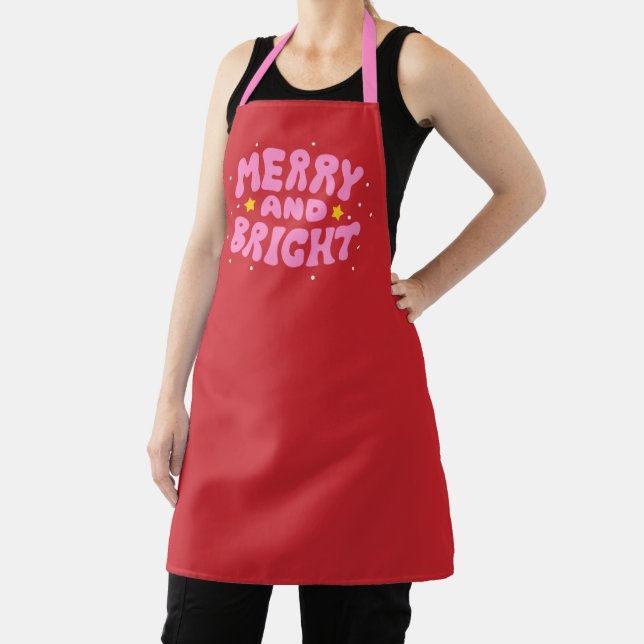 Retro Merry and Bright Holiday Design Apron (Insitu)