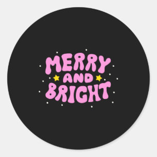 Retro Merry And Bright Holiday Design  Classic Round Sticker