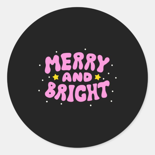 Retro Merry And Bright Holiday Design  Classic Round Sticker (Front)
