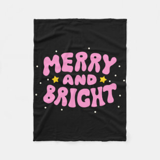 Retro Merry And Bright Holiday Design Fleece Blanket