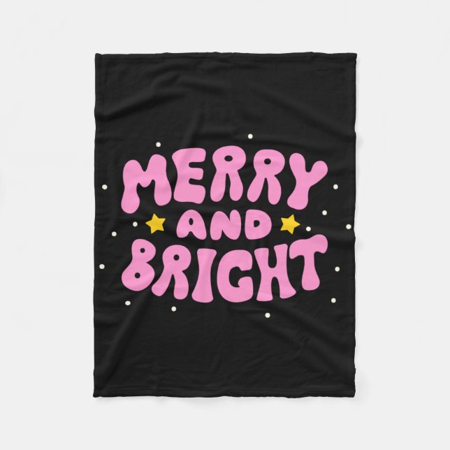 Retro Merry And Bright Holiday Design  Fleece Blanket (Front)