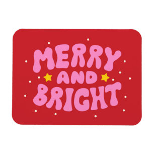Retro Merry and Bright Holiday Design Magnet