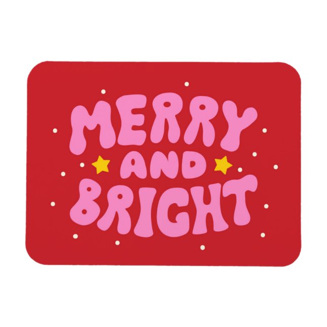 Retro Merry and Bright Holiday Design Magnet (Horizontal)