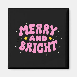 Retro Merry And Bright Holiday Design Magnet