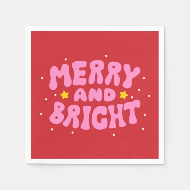 Retro Merry and Bright Holiday Design Napkin (Front)