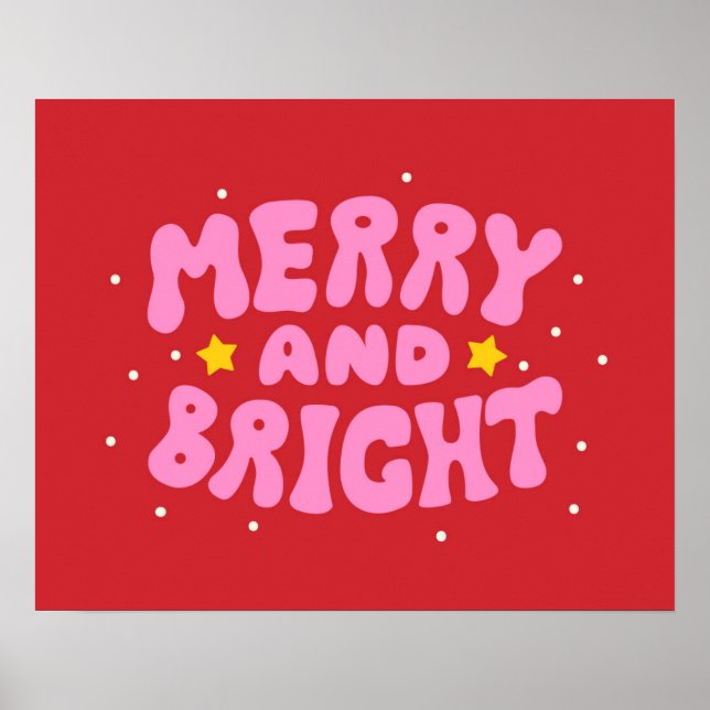 Retro Merry and Bright Holiday Design Poster (Front)
