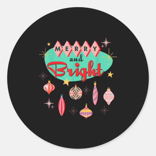 Retro Merry And Bright Mid-century Modern Christma Classic Round Sticker (Front)