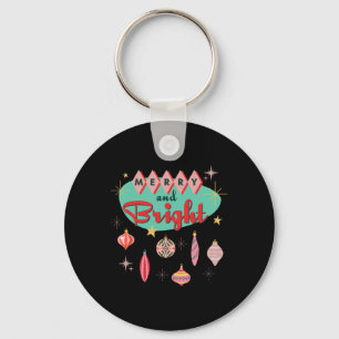 Retro Merry And Bright Mid-century Modern Christma Key Ring