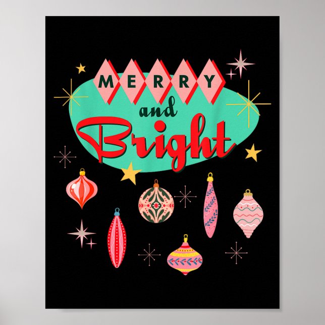 Retro Merry And Bright Mid-century Modern Christma Poster (Front)
