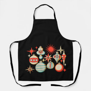 Retro Merry And Bright Modern Christmas Ornament Apron